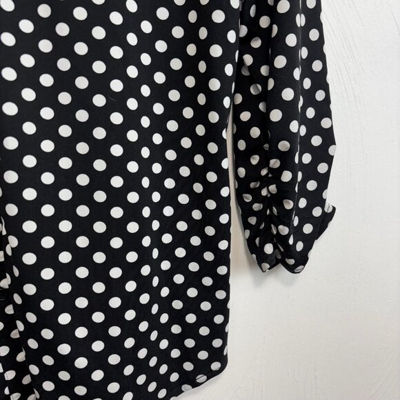 Polka Dot Blouse Verve Ami Button VNeck Lightweight Career Business Black Shirt - Picture 2 of 5